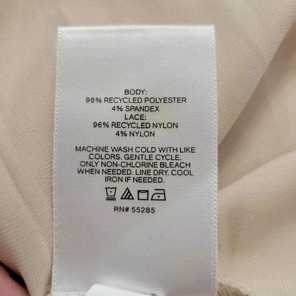 Express Champagne Satin Bow Front Lace Cap Sleeve Blouse Top SM Romantic Chic - Picture 4 of 6